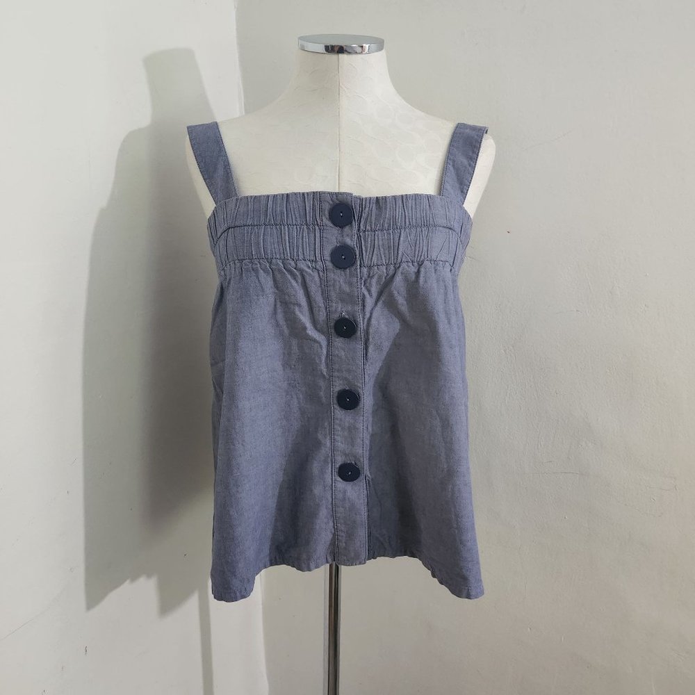 𝅺VINTAGE Lowrys Farm Chambray Button Front Tank Top With Removable Straps SZ F